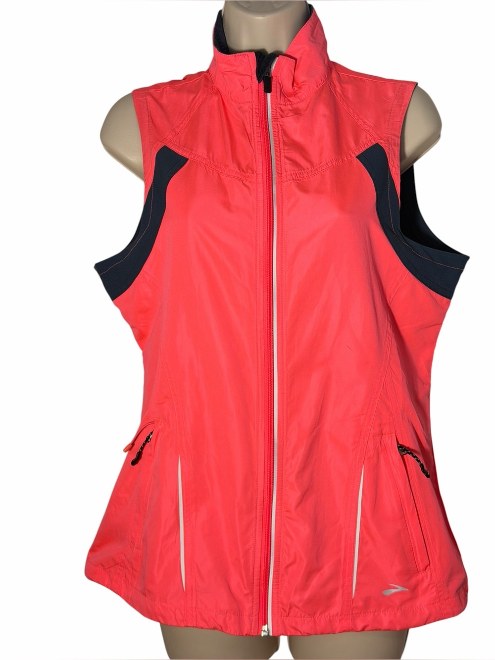 Brooks Vest Womens Medium Running Reflective Bright Pink Navy Blue Essential